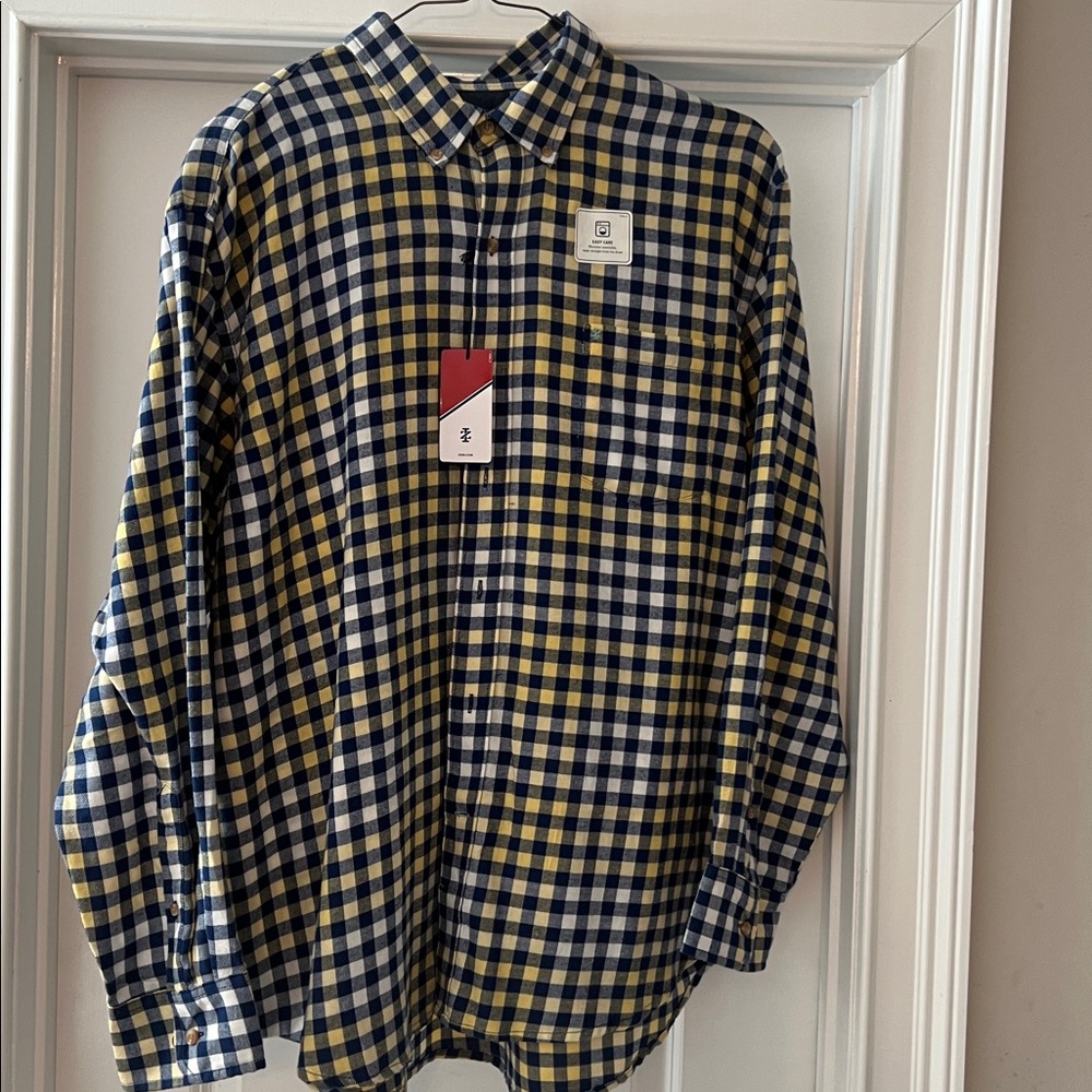 2xl Izod Navy and Yellow Plaid Shirt